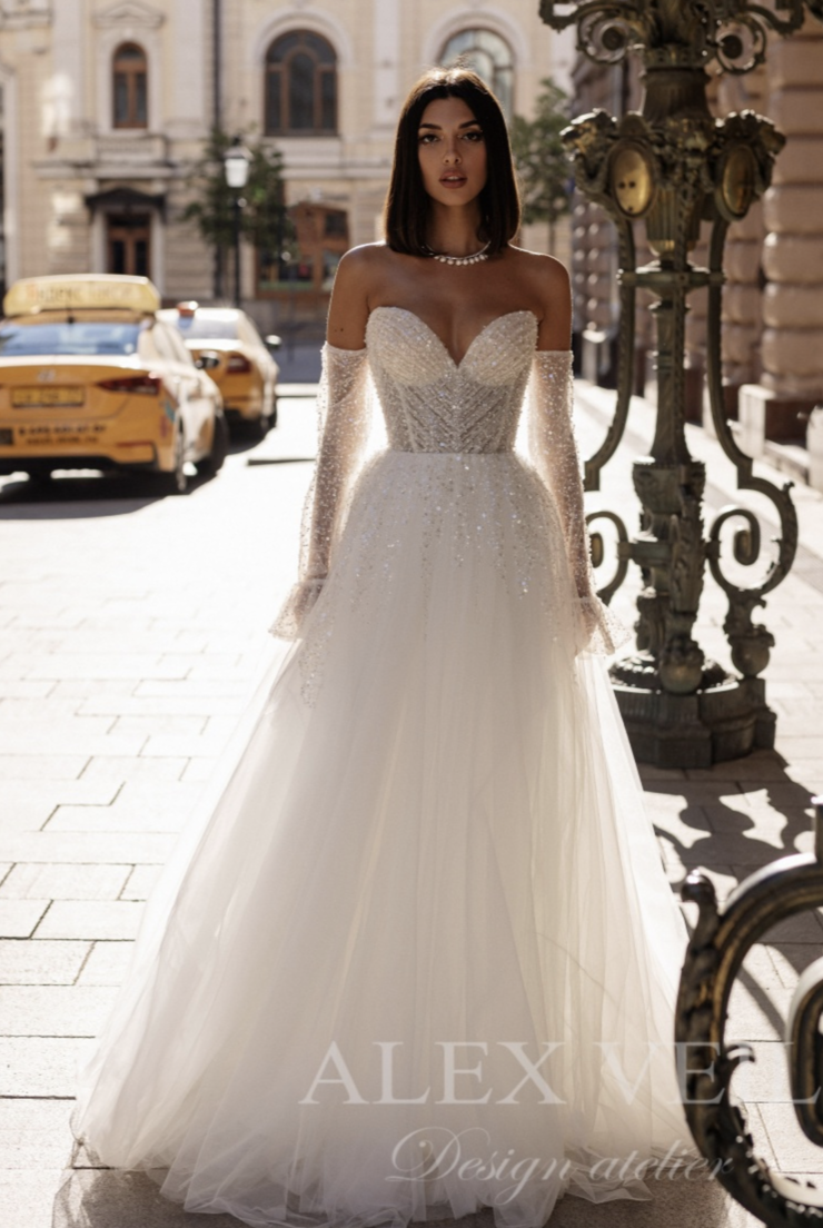 Alex Veil off the shoulder tulle bridal dress