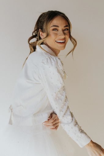 Untamed Petals Laura Puff Pearl Sleeve Jacket #5 Dark Denim thumbnail