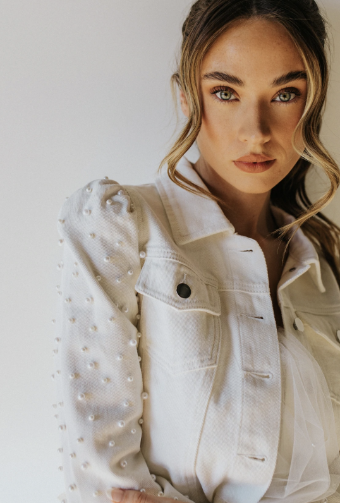 Untamed Petals Laura Puff Pearl Sleeve Jacket #3 Dark Denim thumbnail