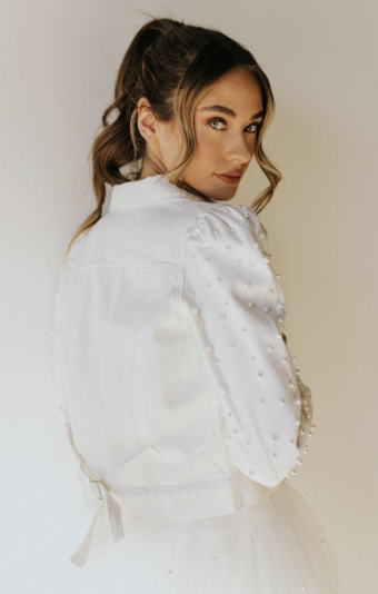 Untamed Petals Laura Puff Pearl Sleeve Jacket #4 Dark Denim thumbnail