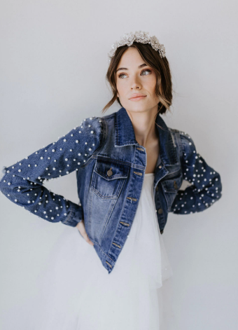 Untamed Petals Laura Puff Pearl Sleeve Jacket #2 Dark Denim thumbnail