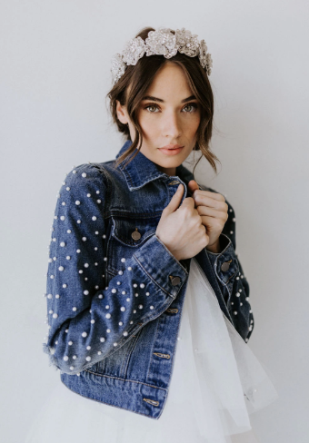 Untamed Petals Laura Puff Pearl Sleeve Jacket #0 default Dark Denim thumbnail