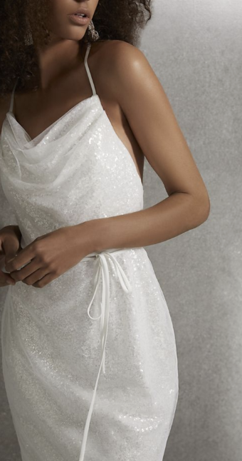 Vera Wang Style# VERA WANG - Sequin T-Back Cowl Dress #2 Ivory thumbnail