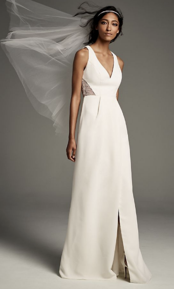 Vera Wang Style# VERA WANG - Open Back Sheath Gown with Illusion Sides #0 default Ivory thumbnail