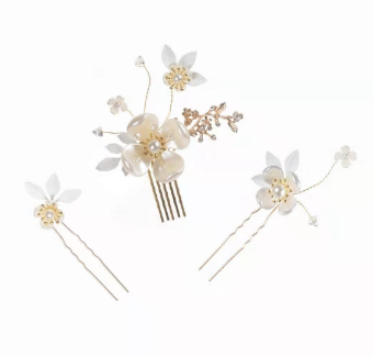 HLEC Style# Floral Comb Set of 3 #0 default Gold/White thumbnail