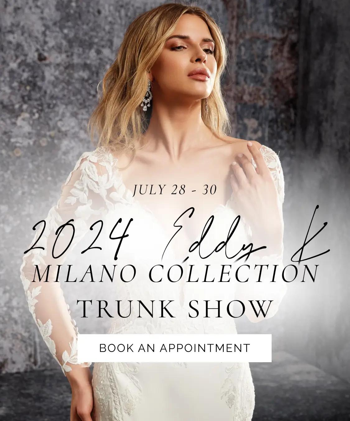 "2024 Eddy K Milano Collection Trunk Show" banner for mobile